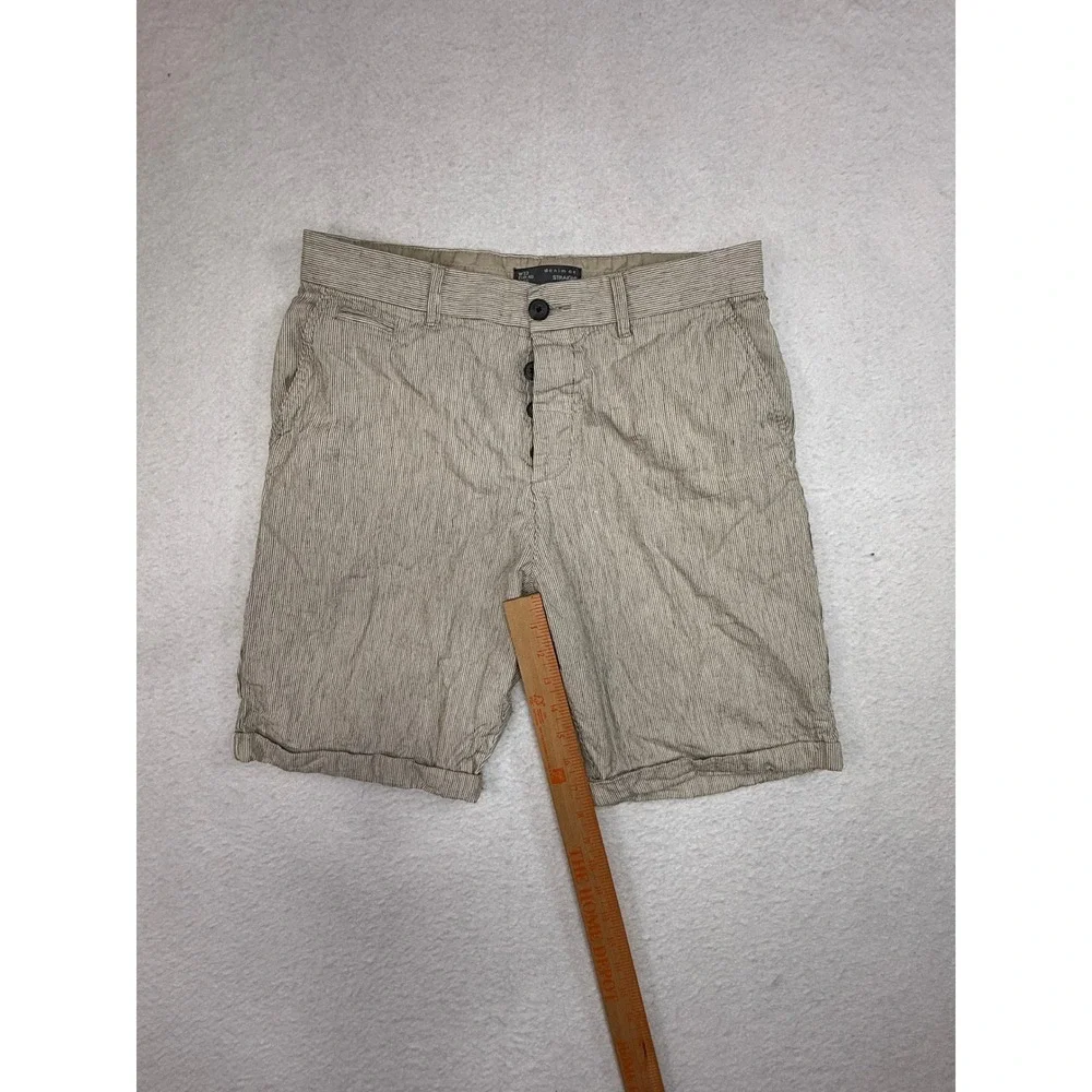 Denim Co Mens Tan Striped Straight Fit Shorts Size W32 Button Fly Casual Summer